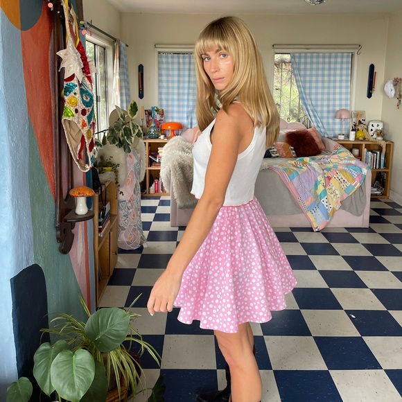 Vintage Pink Polka Dot Mini Skirt - Picture 4 of 10